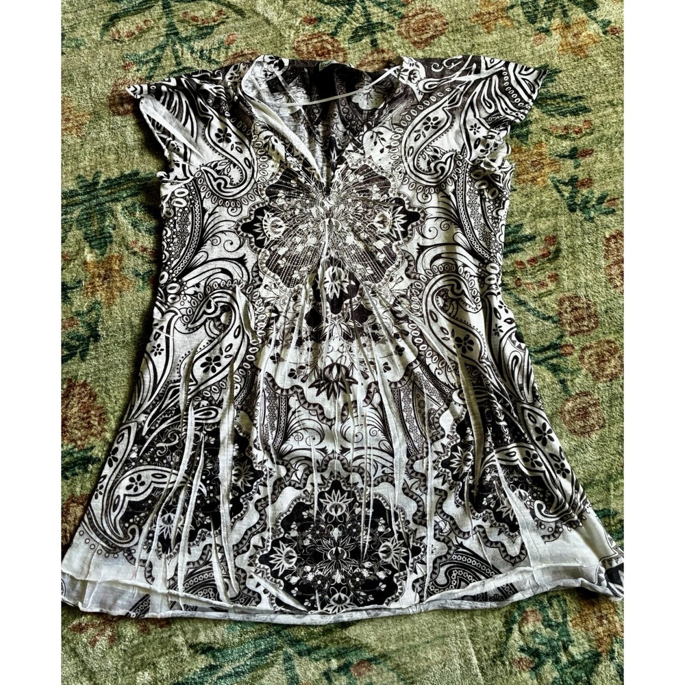 Y2K Baby Tee Shirt Top Moto Fairy Grunge Cyber Butterfly Romantic Raw Hem XL